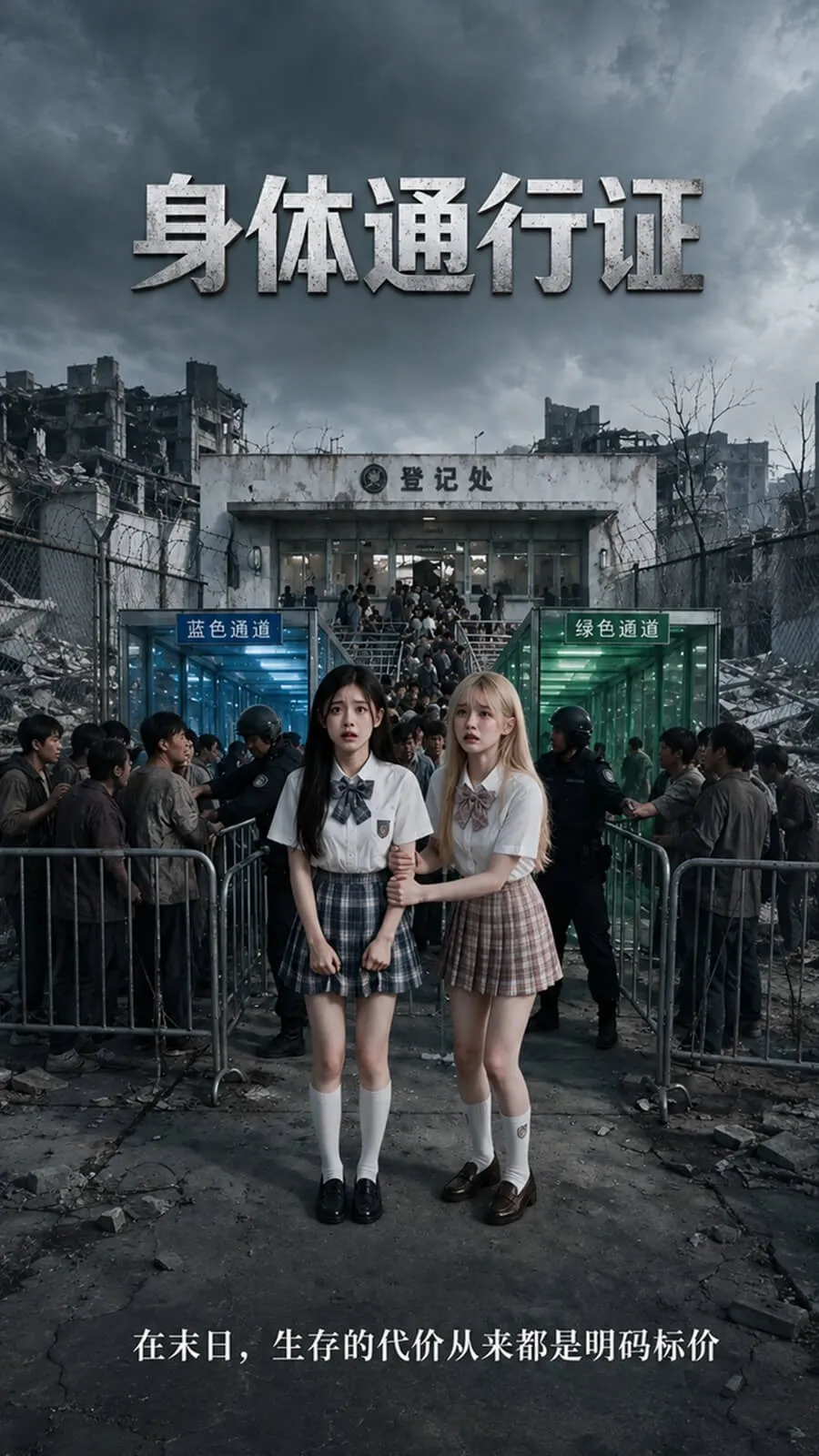 梦境入侵AI短剧紧张场景，白衣女孩神情紧张